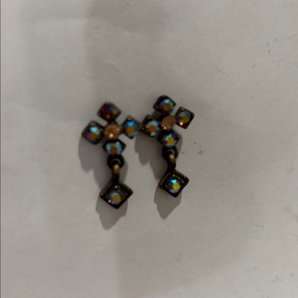 Vintage Short Dangle Earrings with iridescent Stones, Posts - Picture 2 of 3